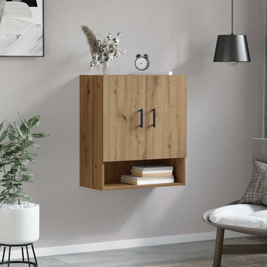 Wandkast artisanaal eikenkleurig 60 x 31 x 70 cm Bewerkt hout