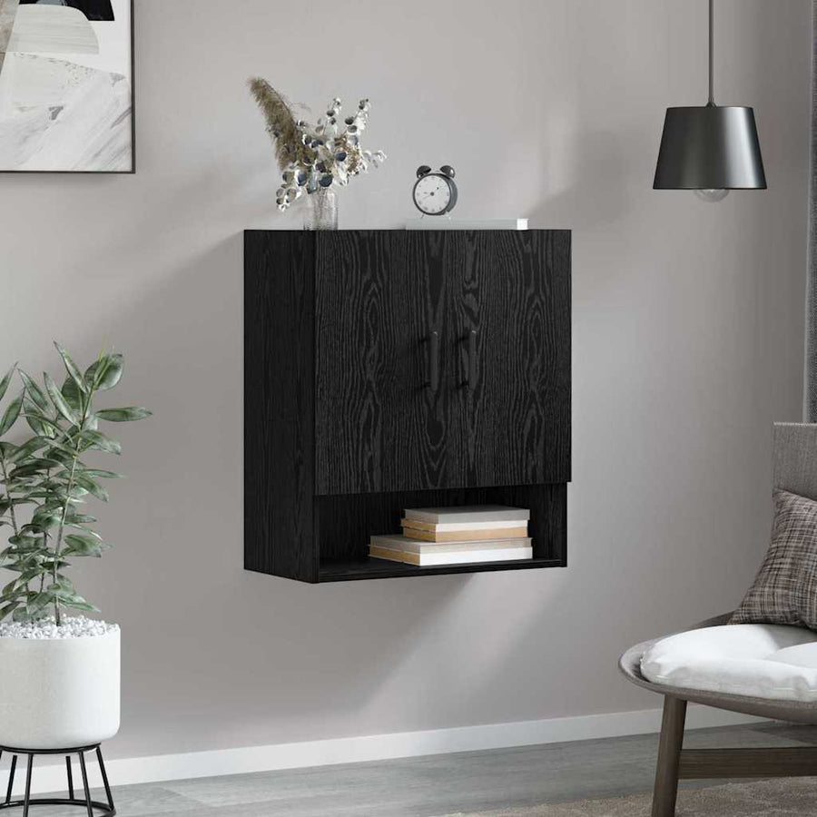 Wandkast Zwart eiken 60 x 31 x 70 cm Bewerkt hout