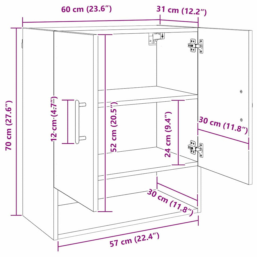 Wandkast Zwart eiken 60 x 31 x 70 cm Bewerkt hout