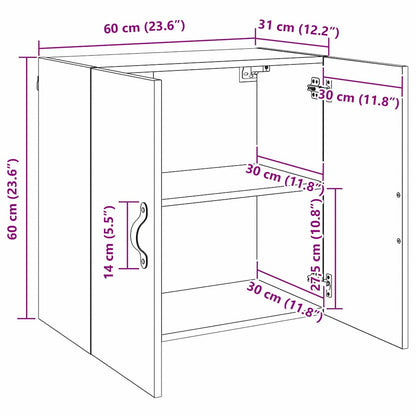 Wandkast artisanaal eikenkleurig 60 x 31 x 60 cm Bewerkt hout