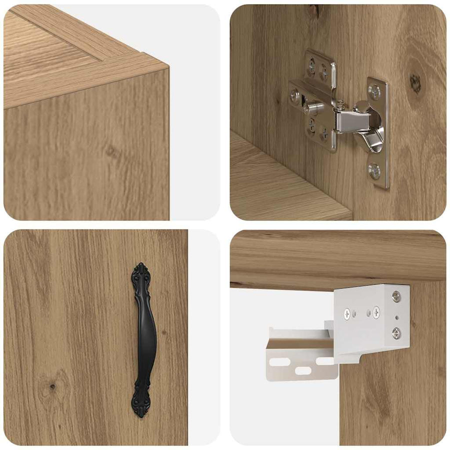 Wandkast artisanaal eikenkleurig 60 x 31 x 60 cm Bewerkt hout