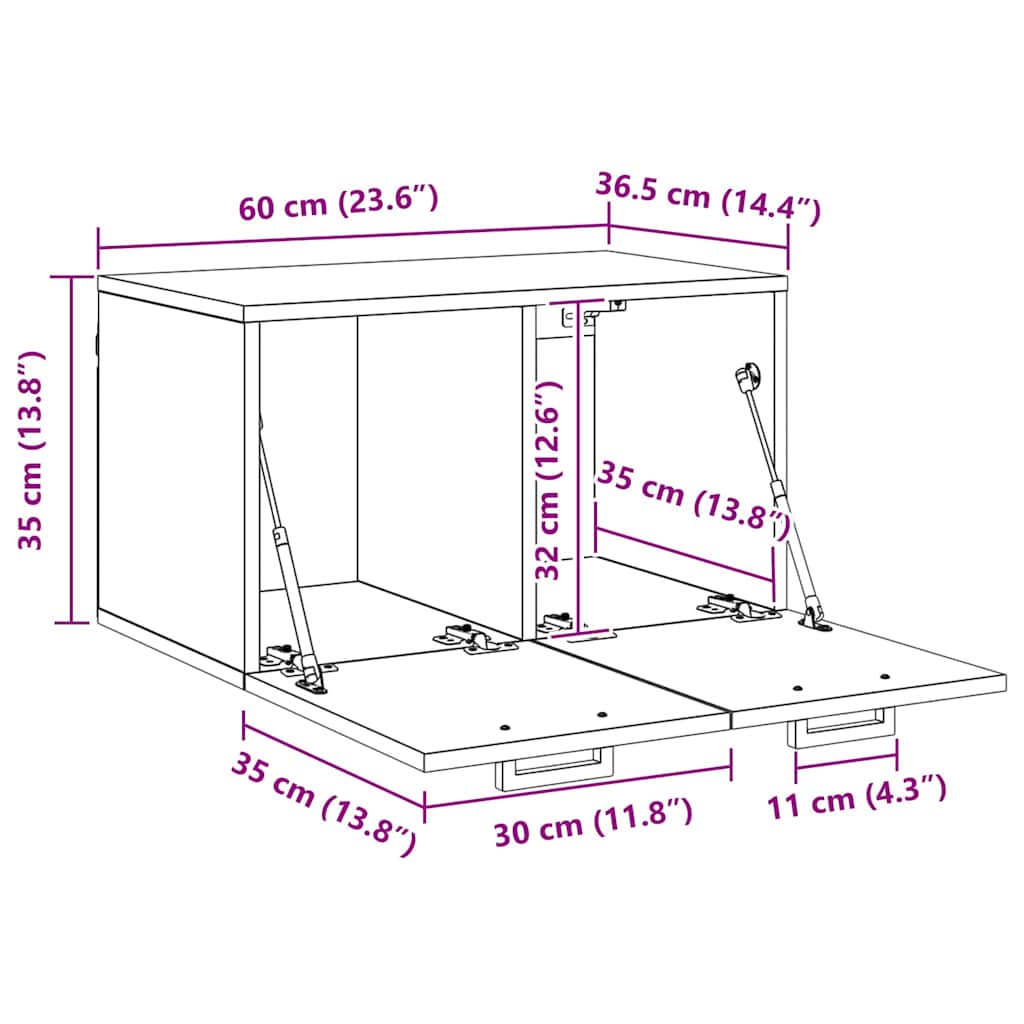 Wandkast Wandgemonteerd Oud hout 60 x 36.5 x 35 cm Bewerkt hout