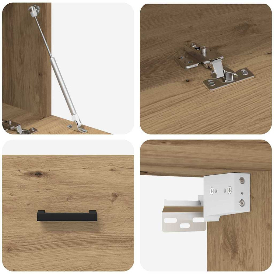 Wandkast artisanaal eikenkleurig 60 x 36.5 x 35 cm Bewerkt hout