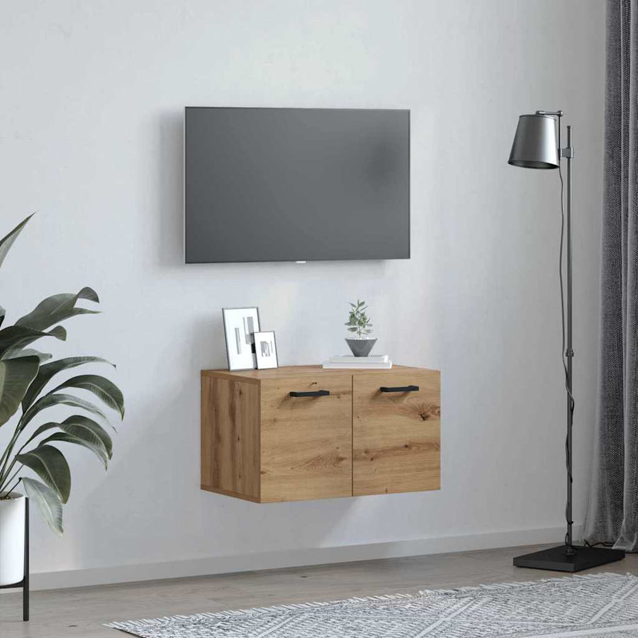 Wandkast artisanaal eikenkleurig 60 x 36.5 x 35 cm Bewerkt hout