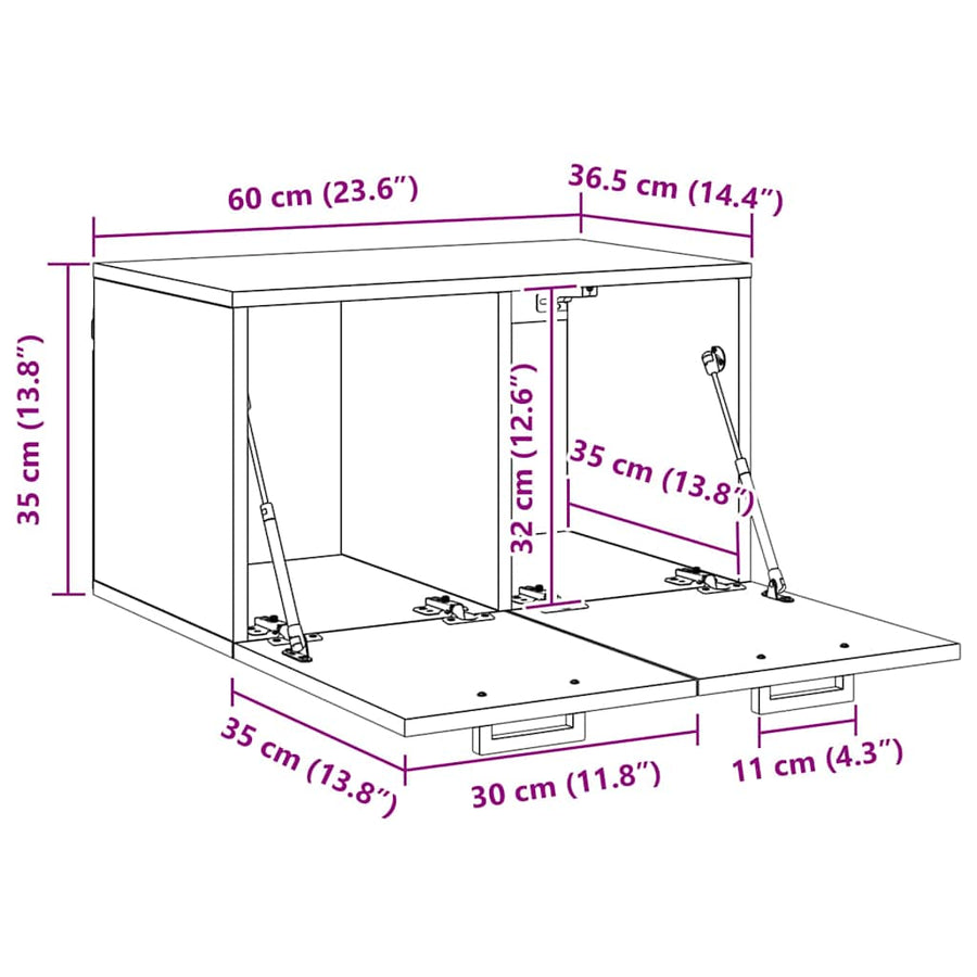 Wandkast artisanaal eikenkleurig 60 x 36.5 x 35 cm Bewerkt hout