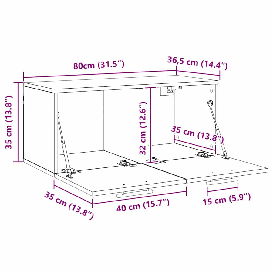 Wandkast Wandgemonteerd Oud hout 80 x 36.5 x 35 cm Bewerkt hout