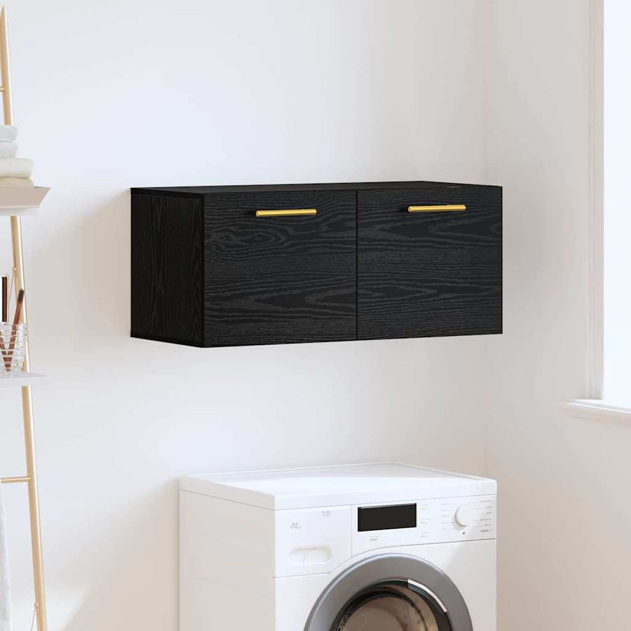 Wandkast Zwart eiken 80 x 36.5 x 35 cm Bewerkt hout