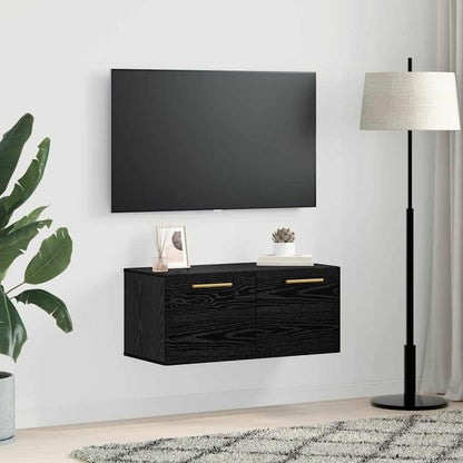 Wandkast Zwart eiken 80 x 36.5 x 35 cm Bewerkt hout