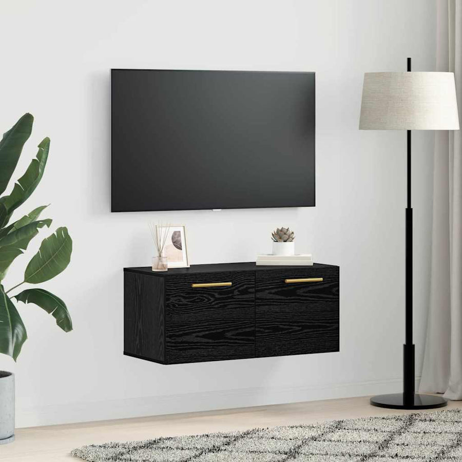 Wandkast Zwart eiken 80 x 36.5 x 35 cm Bewerkt hout