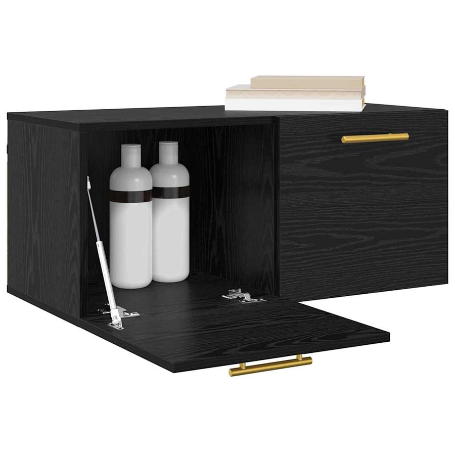 Wandkast Zwart eiken 80 x 36.5 x 35 cm Bewerkt hout
