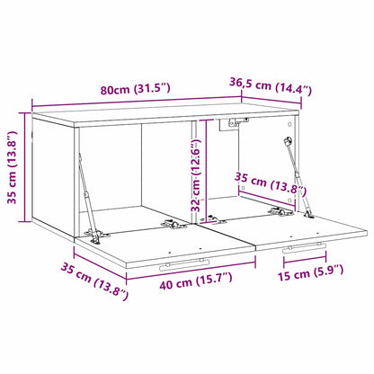 Wandkast Zwart eiken 80 x 36.5 x 35 cm Bewerkt hout