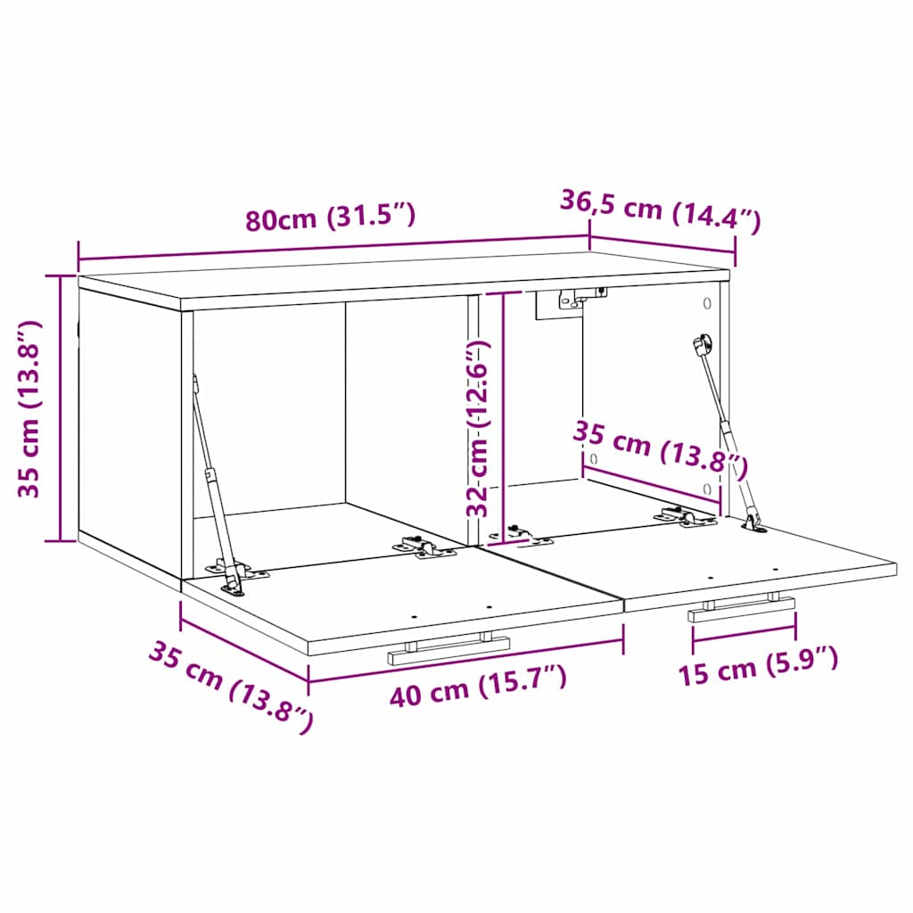 Wandkast Wandgemonteerd Oud hout 80 x 36.5 x 35 cm Bewerkt hout