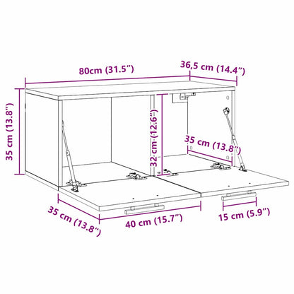 Wandkast Wandgemonteerd Oud hout 80 x 36.5 x 35 cm Bewerkt hout