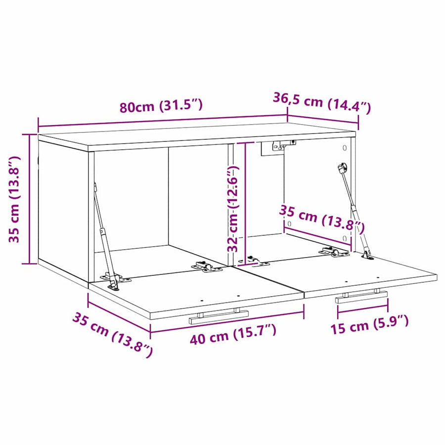 Wandkast Wandgemonteerd Oud hout 80 x 36.5 x 35 cm Bewerkt hout