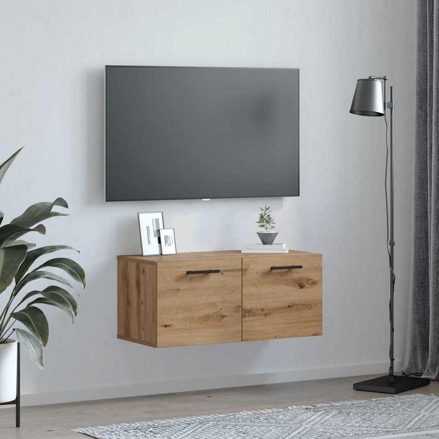 Wandkast artisanaal eikenkleurig 80 x 36.5 x 35 cm Bewerkt hout