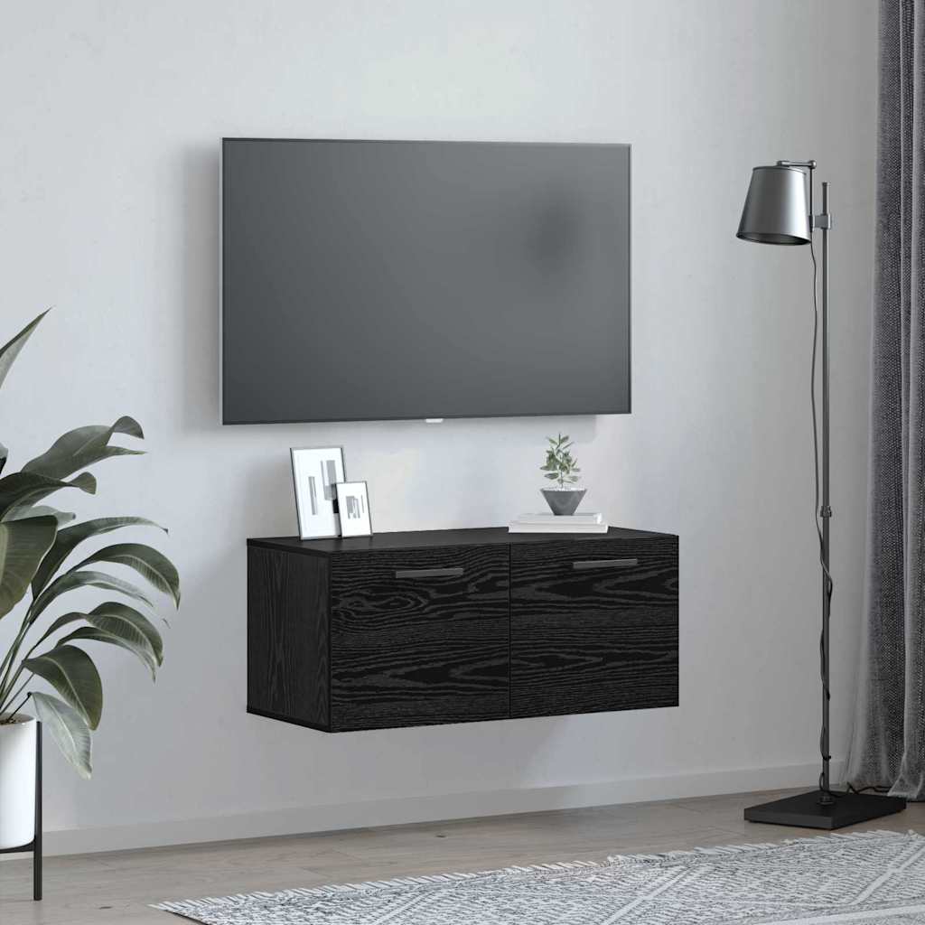 Wandkast Zwart eiken 80 x 36.5 x 35 cm Bewerkt hout