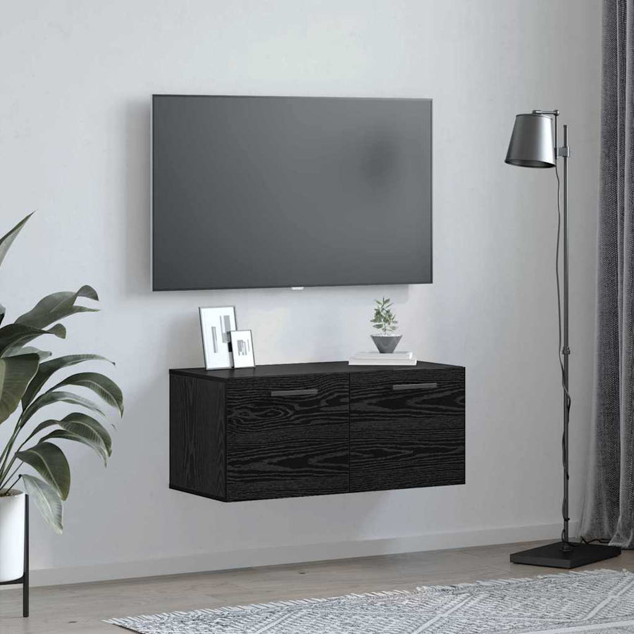 Wandkast Zwart eiken 80 x 36.5 x 35 cm Bewerkt hout