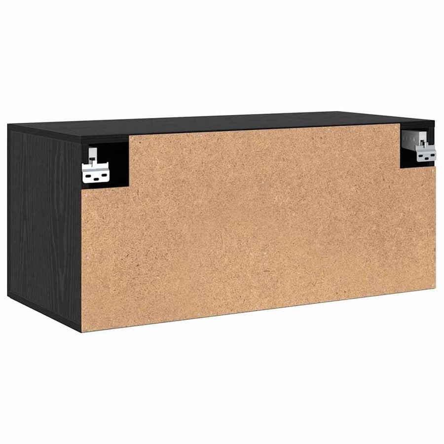 Wandkast Zwart eiken 80 x 36.5 x 35 cm Bewerkt hout