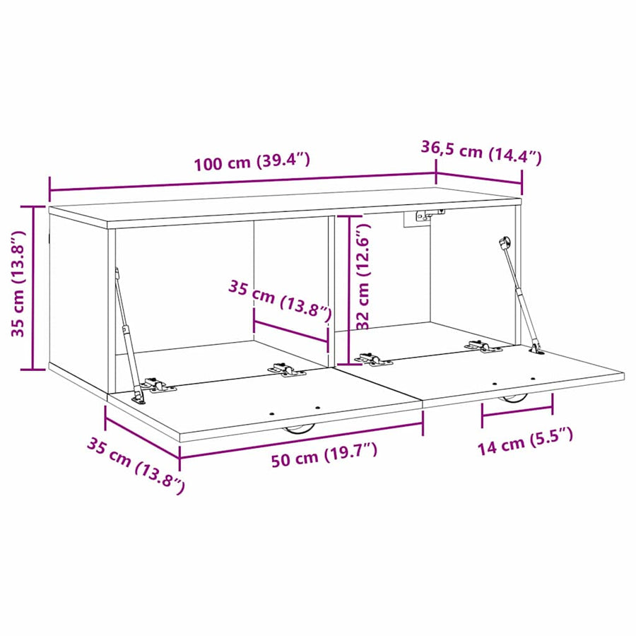Wandkast artisanaal eikenkleurig 100 x 36.5 x 35 cm