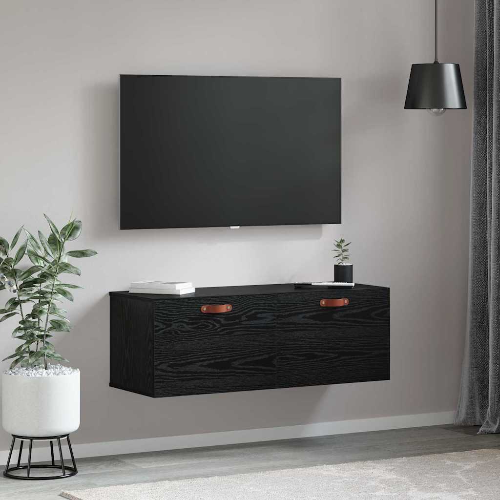 Wandkast Zwart eiken 100 x 36.5 x 35 cm Bewerkt hout