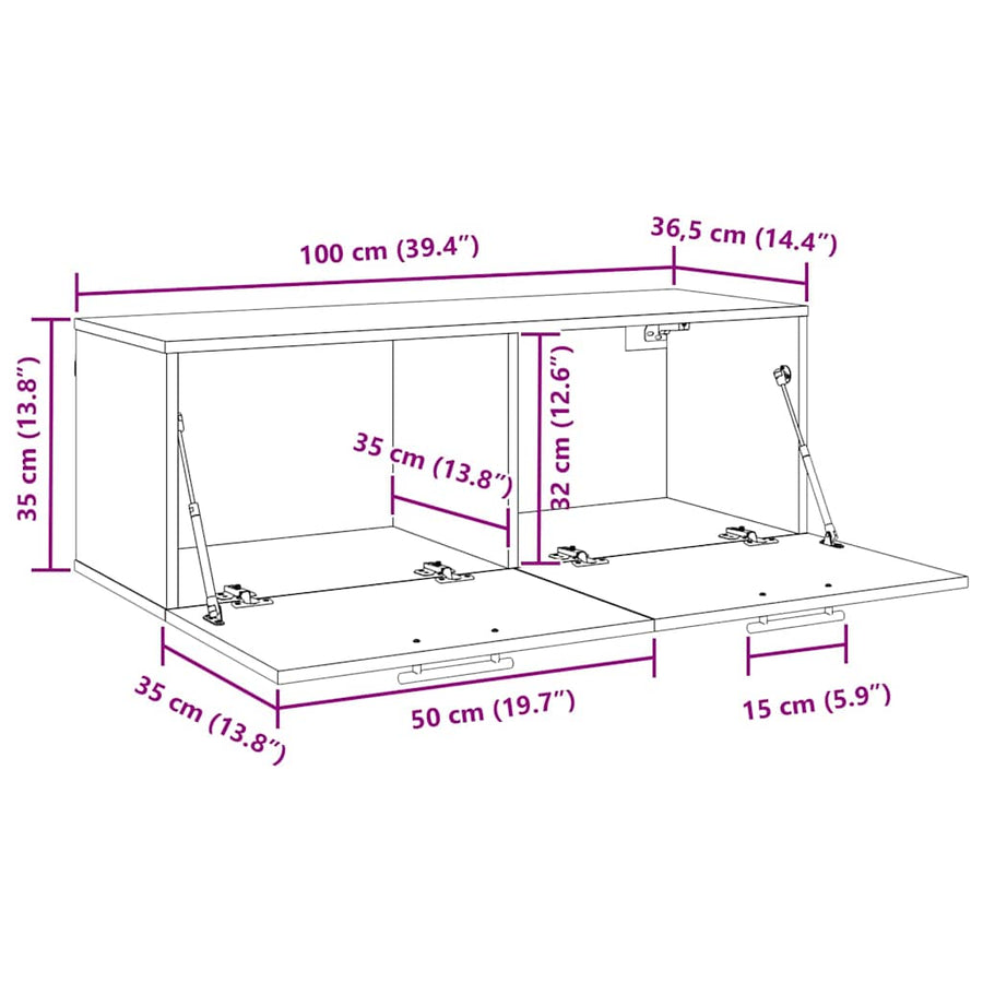 Wandkast artisanaal eikenkleurig 100 x 36.5 x 35 cm