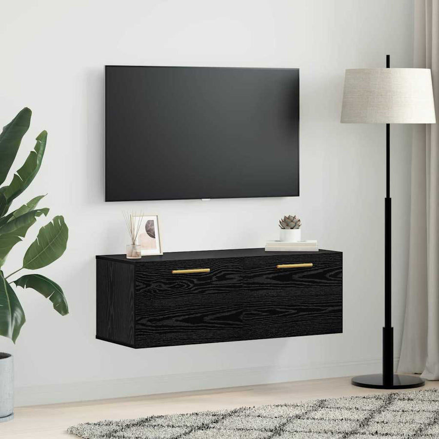 Wandkast Zwart eiken 100 x 36.5 x 35 cm Bewerkt hout