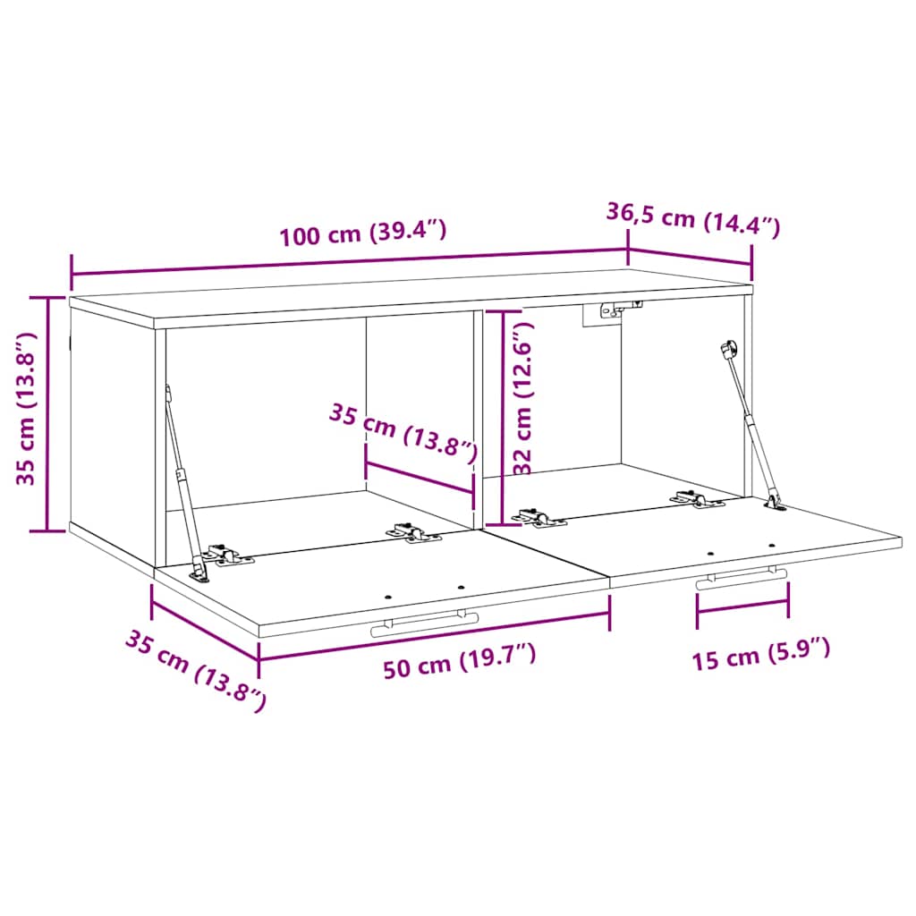 Wandkast Zwart eiken 100 x 36.5 x 35 cm Bewerkt hout