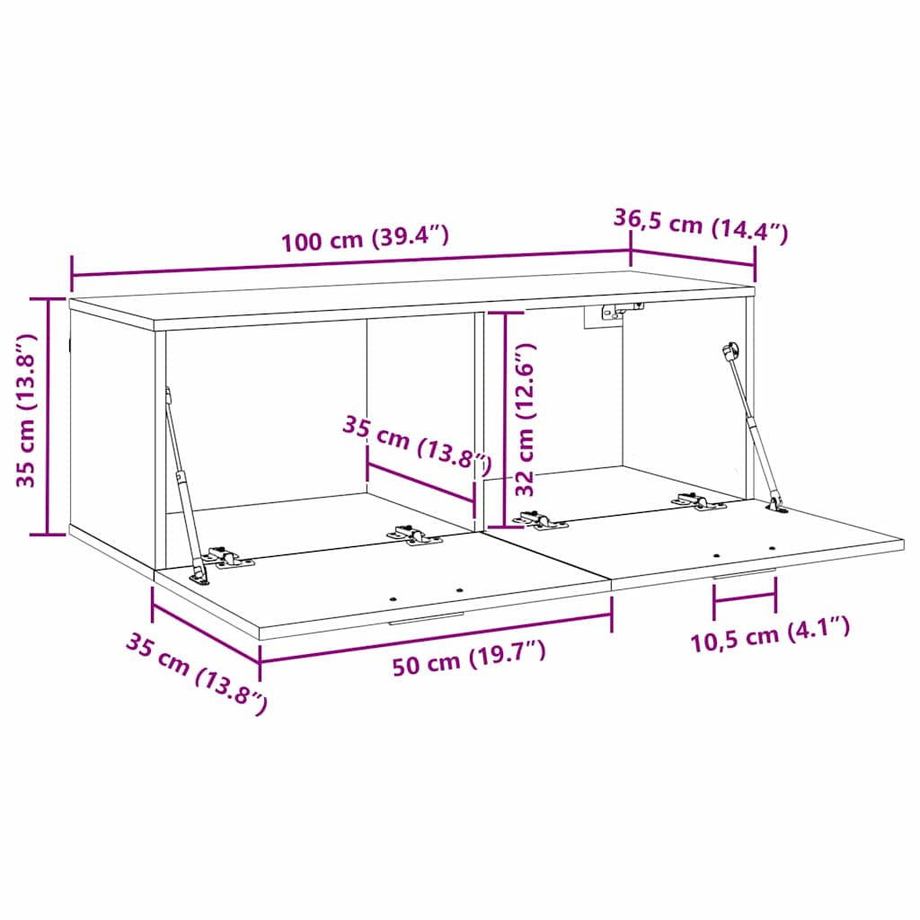 Wandkast artisanaal eikenkleurig 100 x 36.5 x 35 cm
