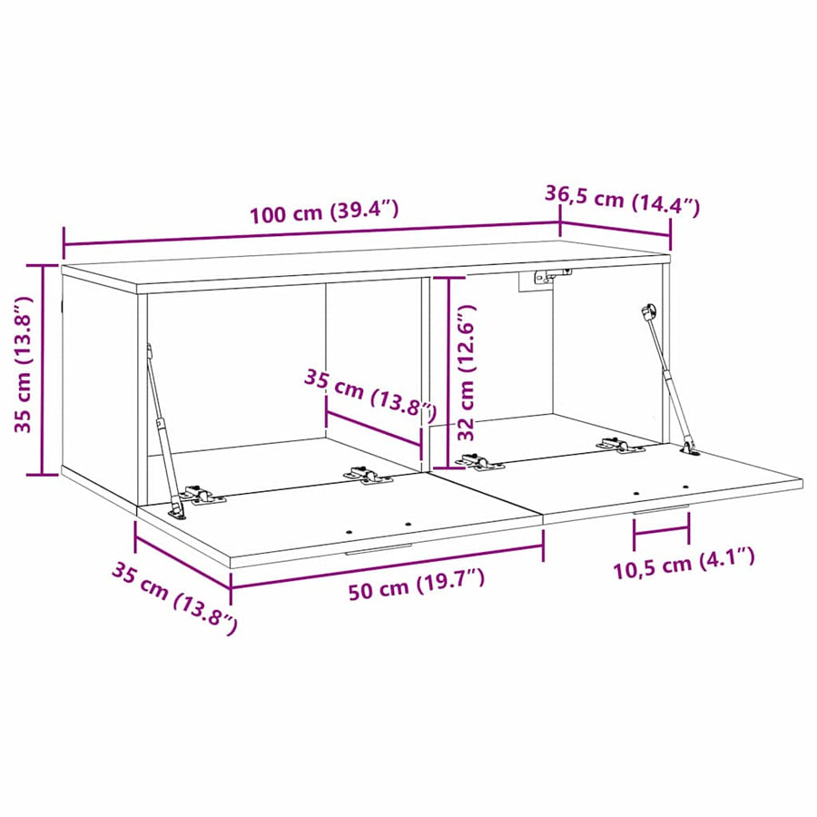 Wandkast artisanaal eikenkleurig 100 x 36.5 x 35 cm