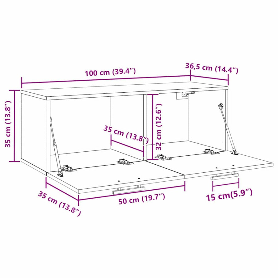 Wandkast artisanaal eikenkleurig 100 x 36.5 x 35 cm