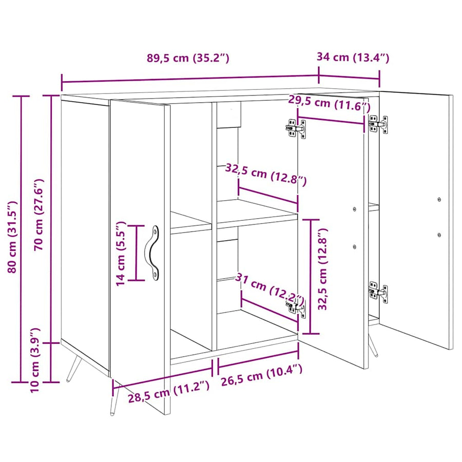 Dressoir Bruin 90 x 34 x 80 cm Bewerkt hout