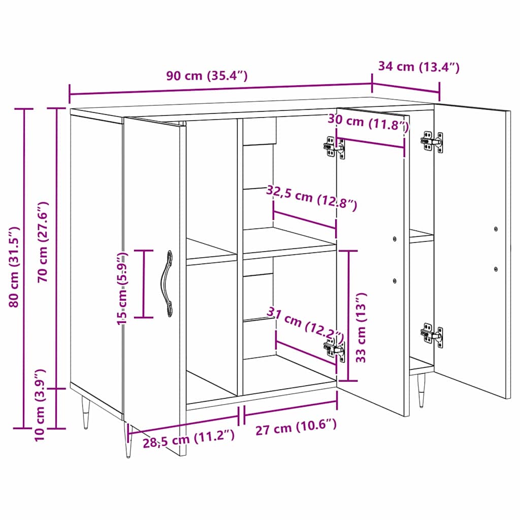 Dressoir Artisan Eiken 90 x 34 x 80 cm Bewerkt hout