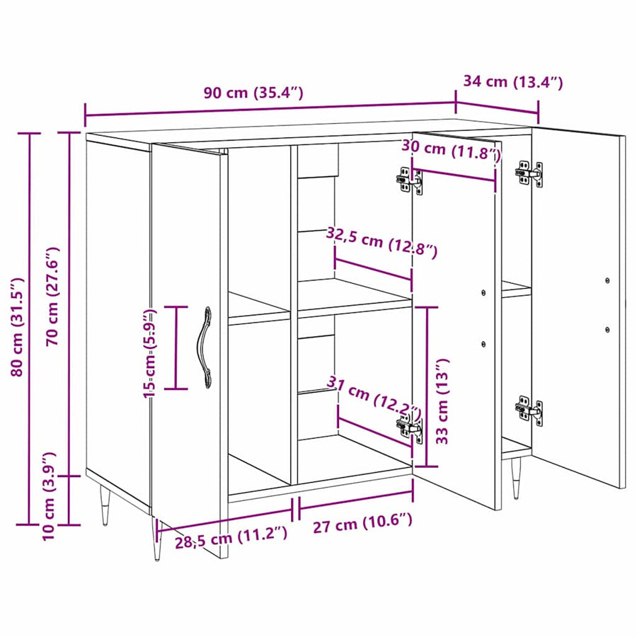 Dressoir Artisan Eiken 90 x 34 x 80 cm Bewerkt hout