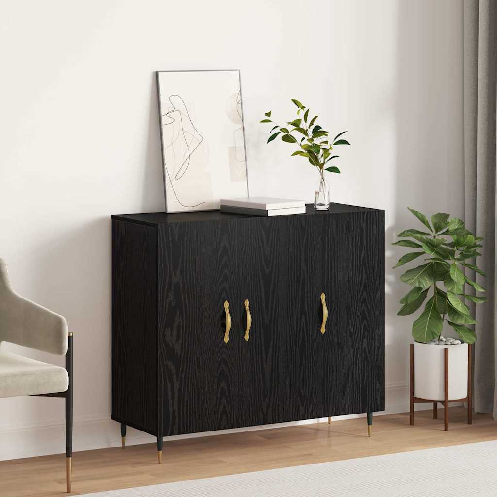 Dressoir Zwart Eiken 90 x 34 x 80 cm Bewerkt hout