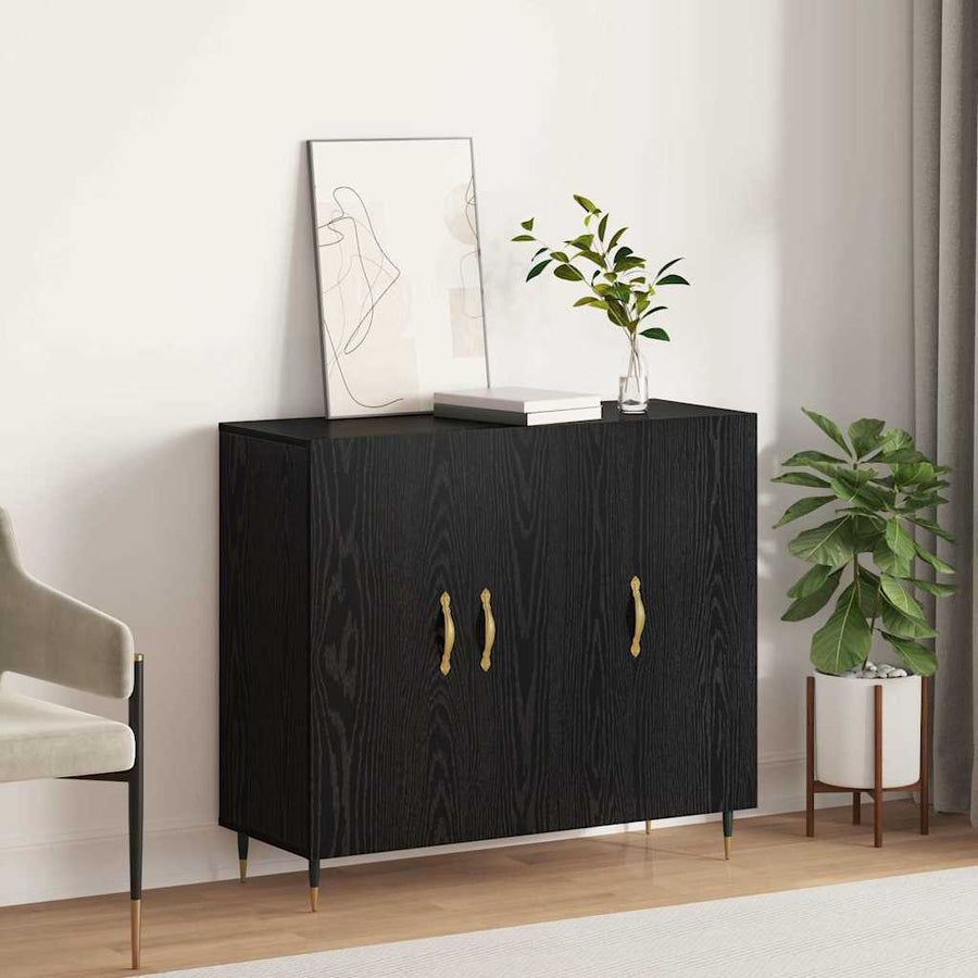 Dressoir Zwart Eiken 90 x 34 x 80 cm Bewerkt hout