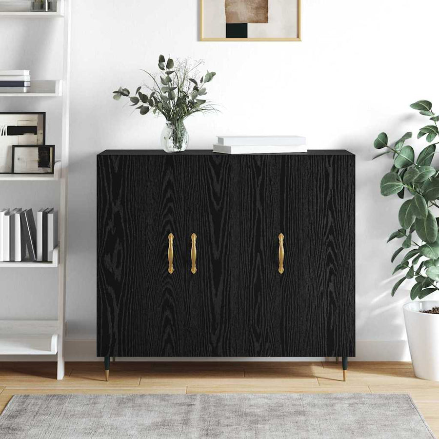 Dressoir Zwart Eiken 90 x 34 x 80 cm Bewerkt hout