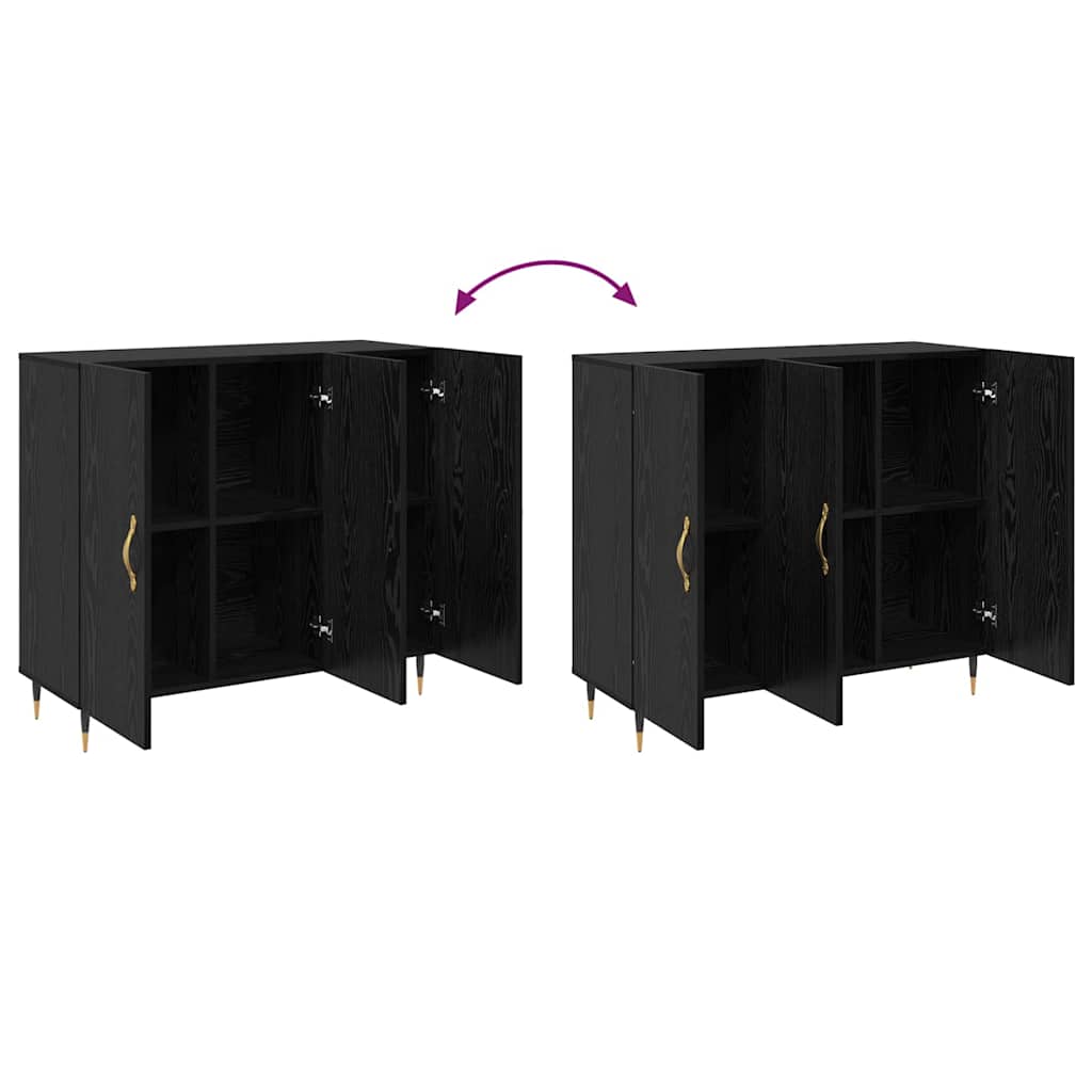 Dressoir Zwart Eiken 90 x 34 x 80 cm Bewerkt hout
