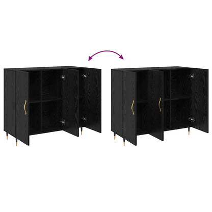 Dressoir Zwart Eiken 90 x 34 x 80 cm Bewerkt hout
