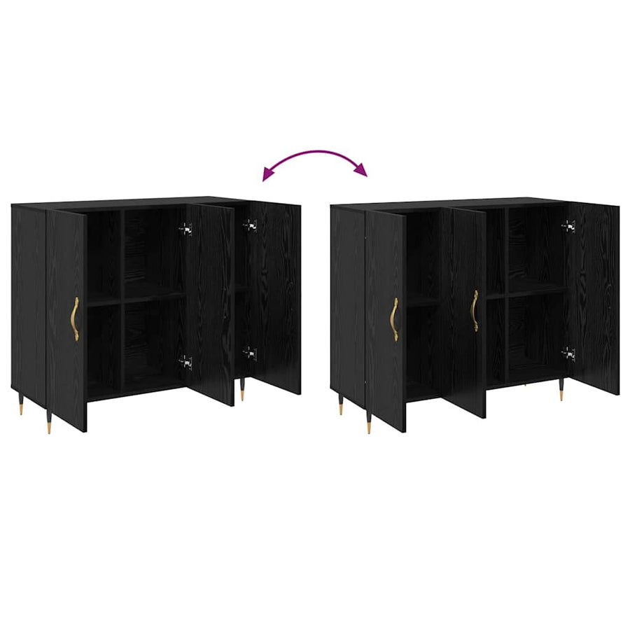 Dressoir Zwart Eiken 90 x 34 x 80 cm Bewerkt hout
