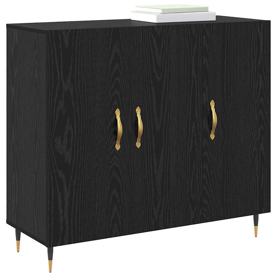 Dressoir Zwart Eiken 90 x 34 x 80 cm Bewerkt hout