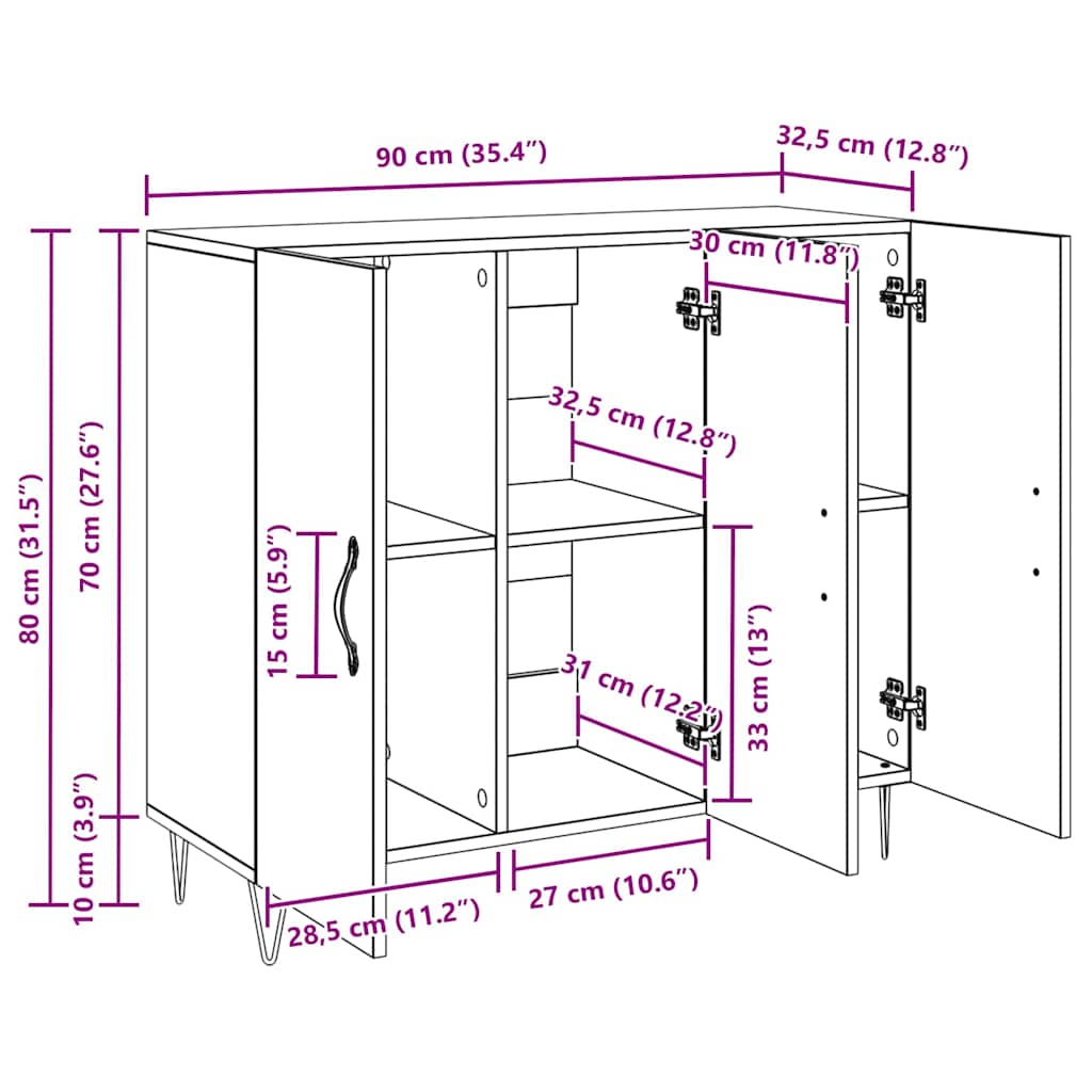 Dressoir Artisan Eiken 90 x 32,5 x 80 cm Bewerkt hout