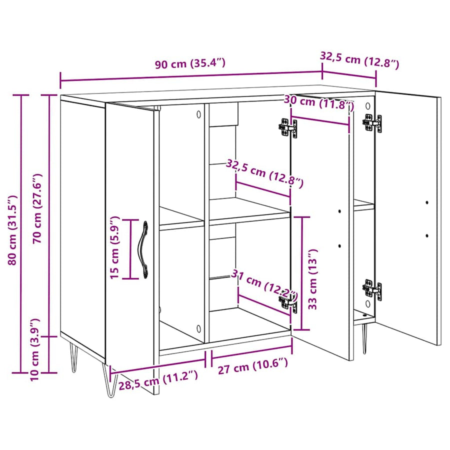 Dressoir Artisan Eiken 90 x 32,5 x 80 cm Bewerkt hout