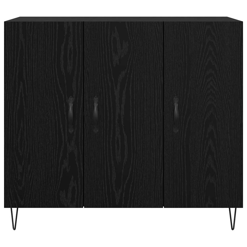 Dressoir Zwart Eiken 90 x 32,5 x 80 cm Bewerkt hout