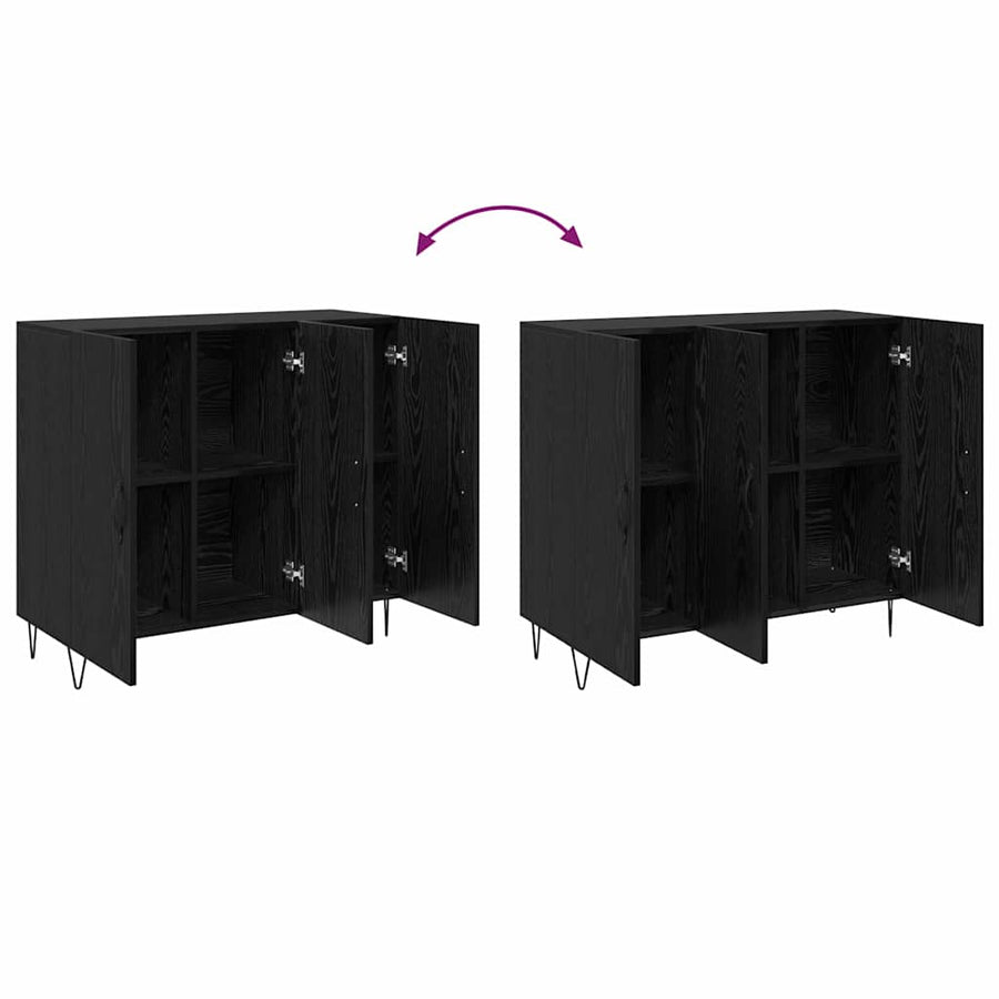 Dressoir Zwart Eiken 90 x 32,5 x 80 cm Bewerkt hout