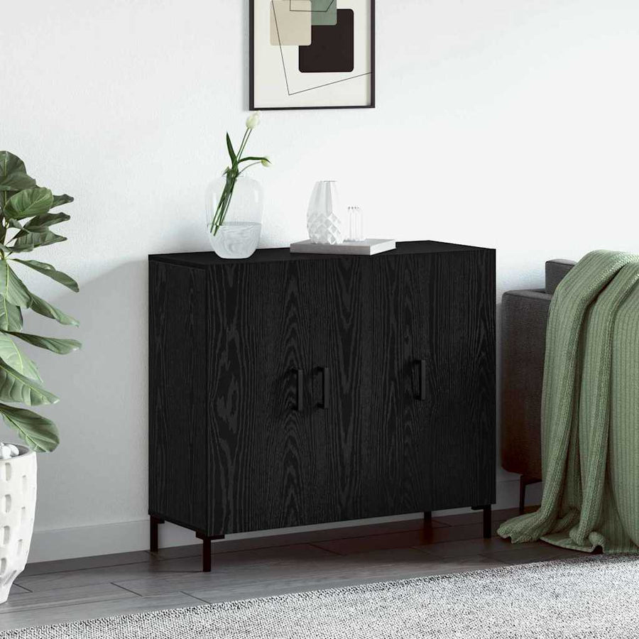 Dressoir Zwart Eiken 90 x 34 x 80 cm Bewerkt hout