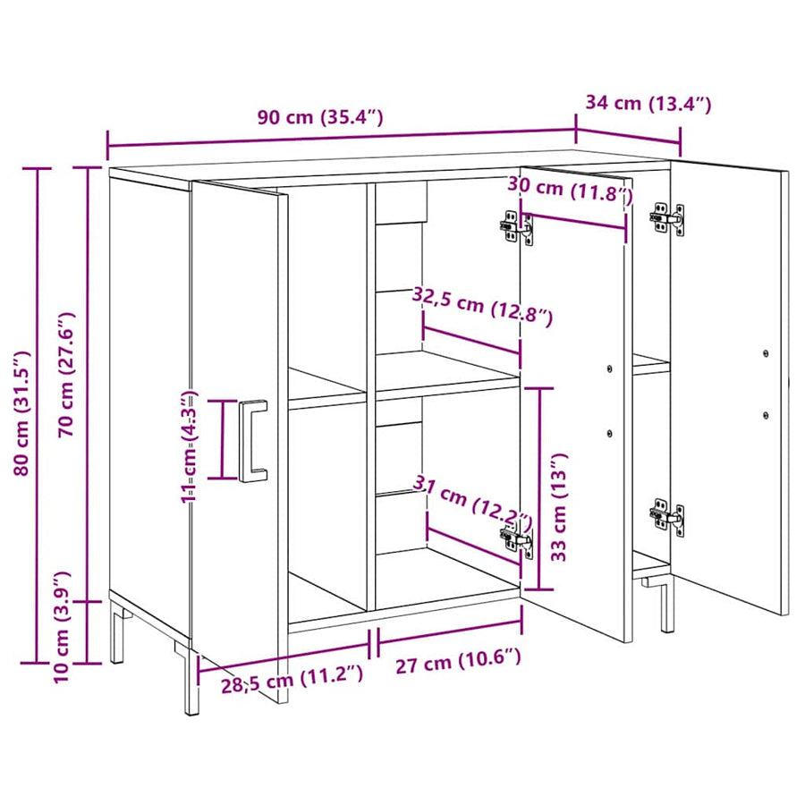 Dressoir Zwart Eiken 90 x 34 x 80 cm Bewerkt hout