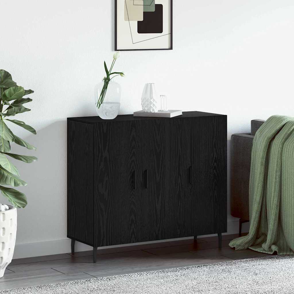 Dressoir Zwart Eiken 90 x 34 x 80 cm Bewerkt hout