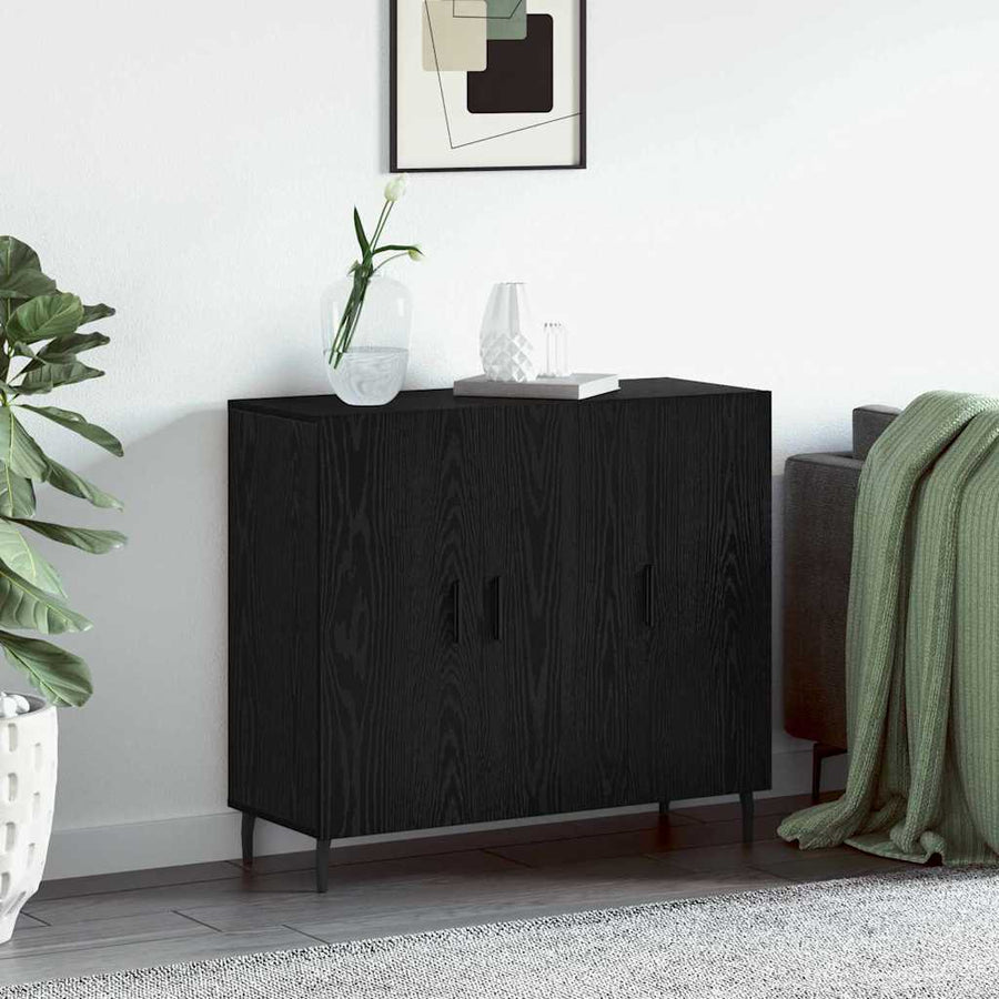 Dressoir Zwart Eiken 90 x 34 x 80 cm Bewerkt hout
