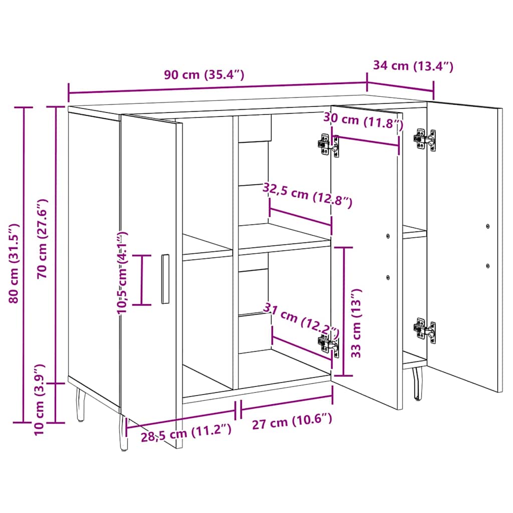 Dressoir Zwart Eiken 90 x 34 x 80 cm Bewerkt hout