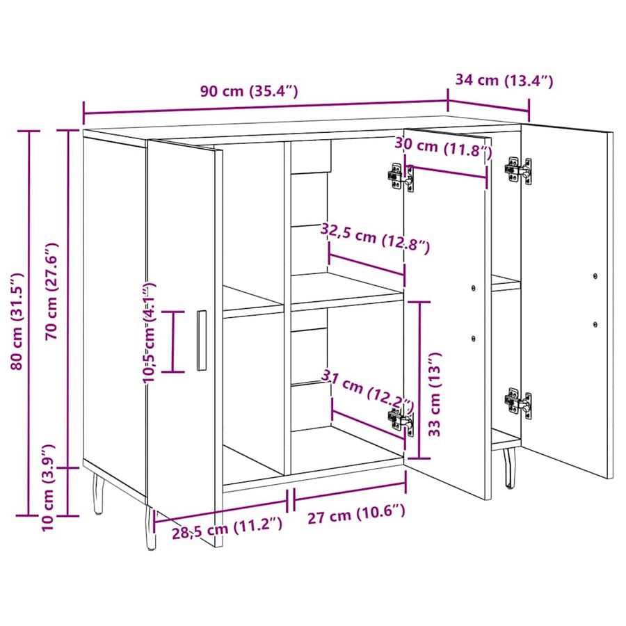 Dressoir Zwart Eiken 90 x 34 x 80 cm Bewerkt hout